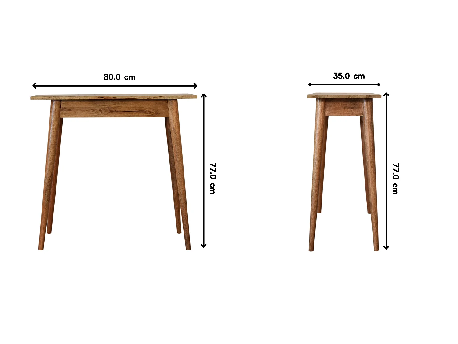 Mini biurko w stylu skandynawskim od Artisan Furniture, wykonane z litego drewna, z 1 szufladą, w kolorze beżowym.