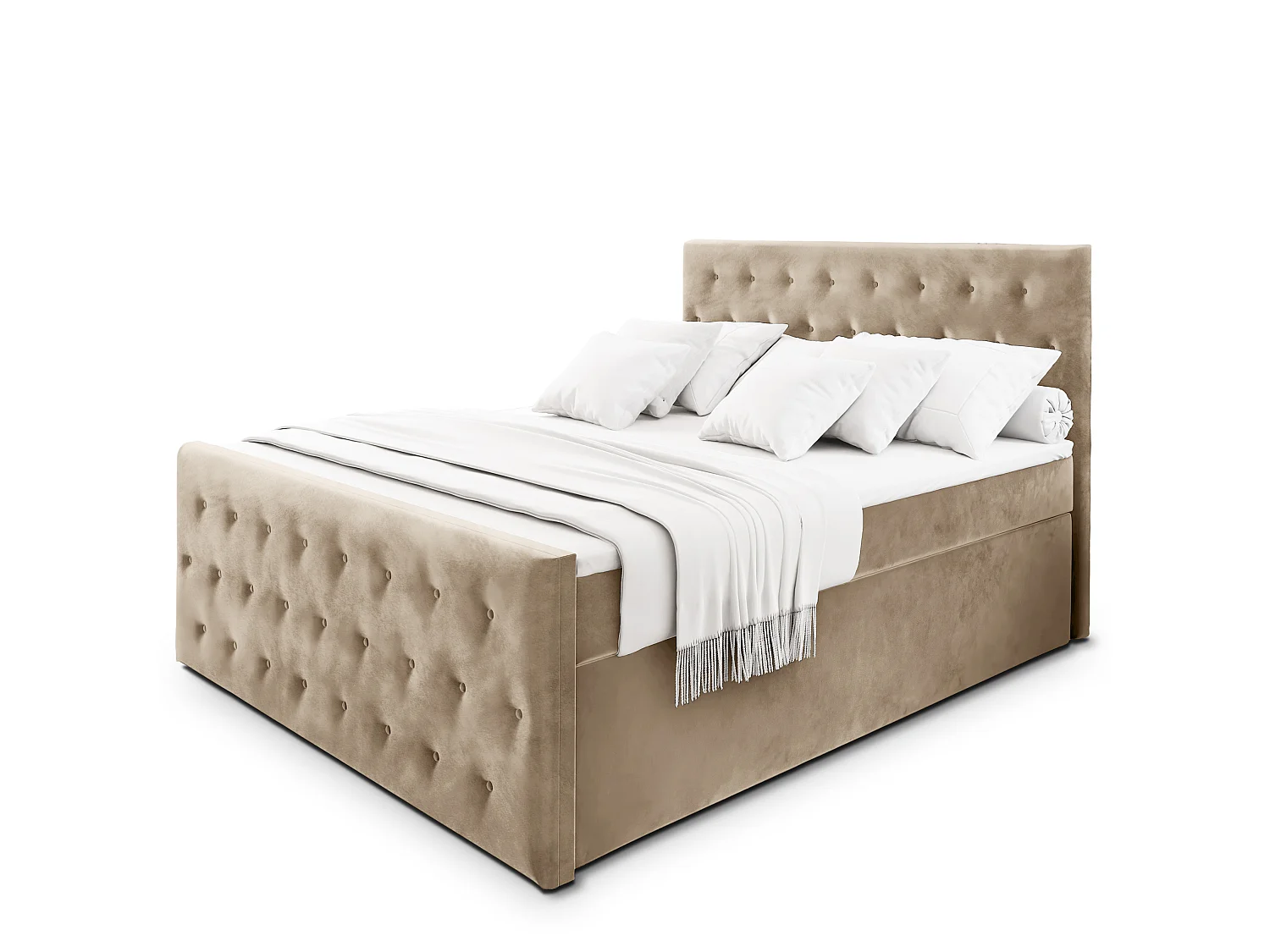 Boxspringbed FONDI 160x200 cm Set met hoofdbord, bedbodem en matras, Beige