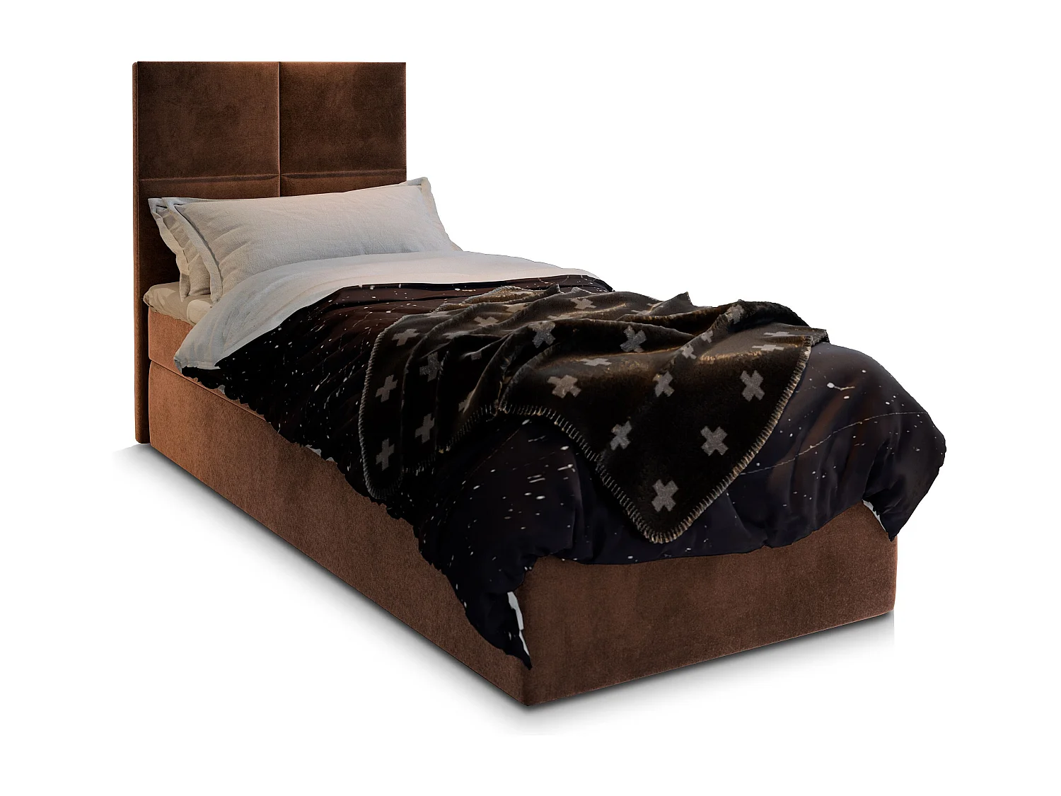 Boxspringbed LENA 100x200 cm Set met hoofdbord, bedbodem en matras, Bruin