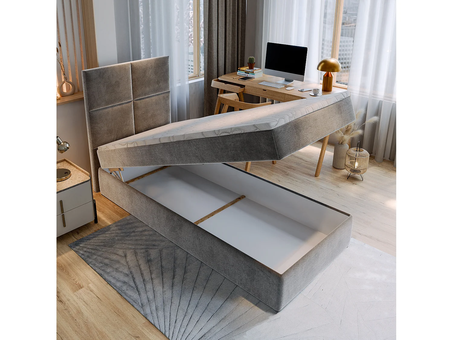 Boxspringbed LENA 100x200 cm Set met hoofdbord, bedbodem en matras, Bruin