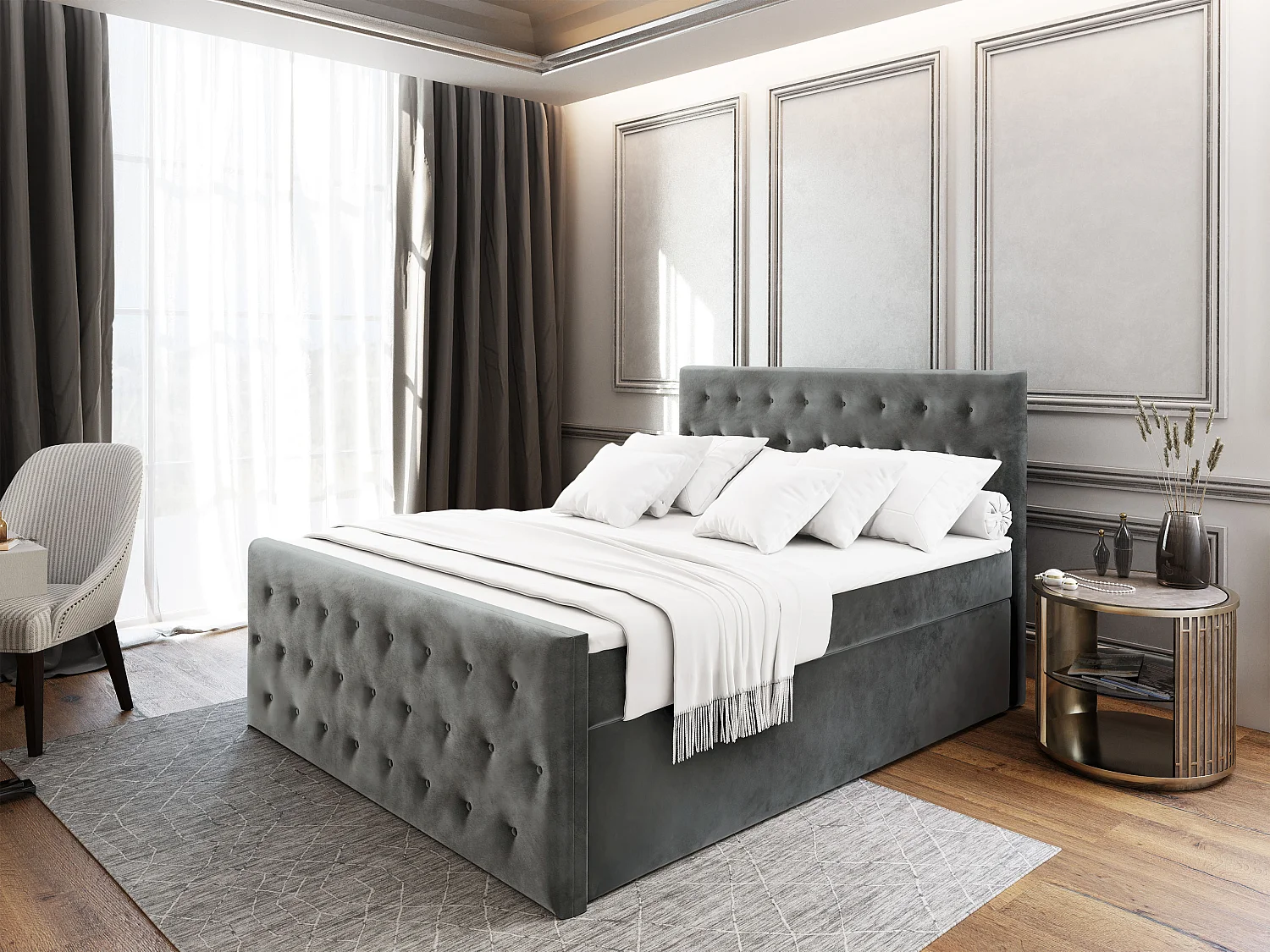 Boxspringbed FONDI 180x200 cm Set met hoofdbord, bedbodem en matras, Grijs