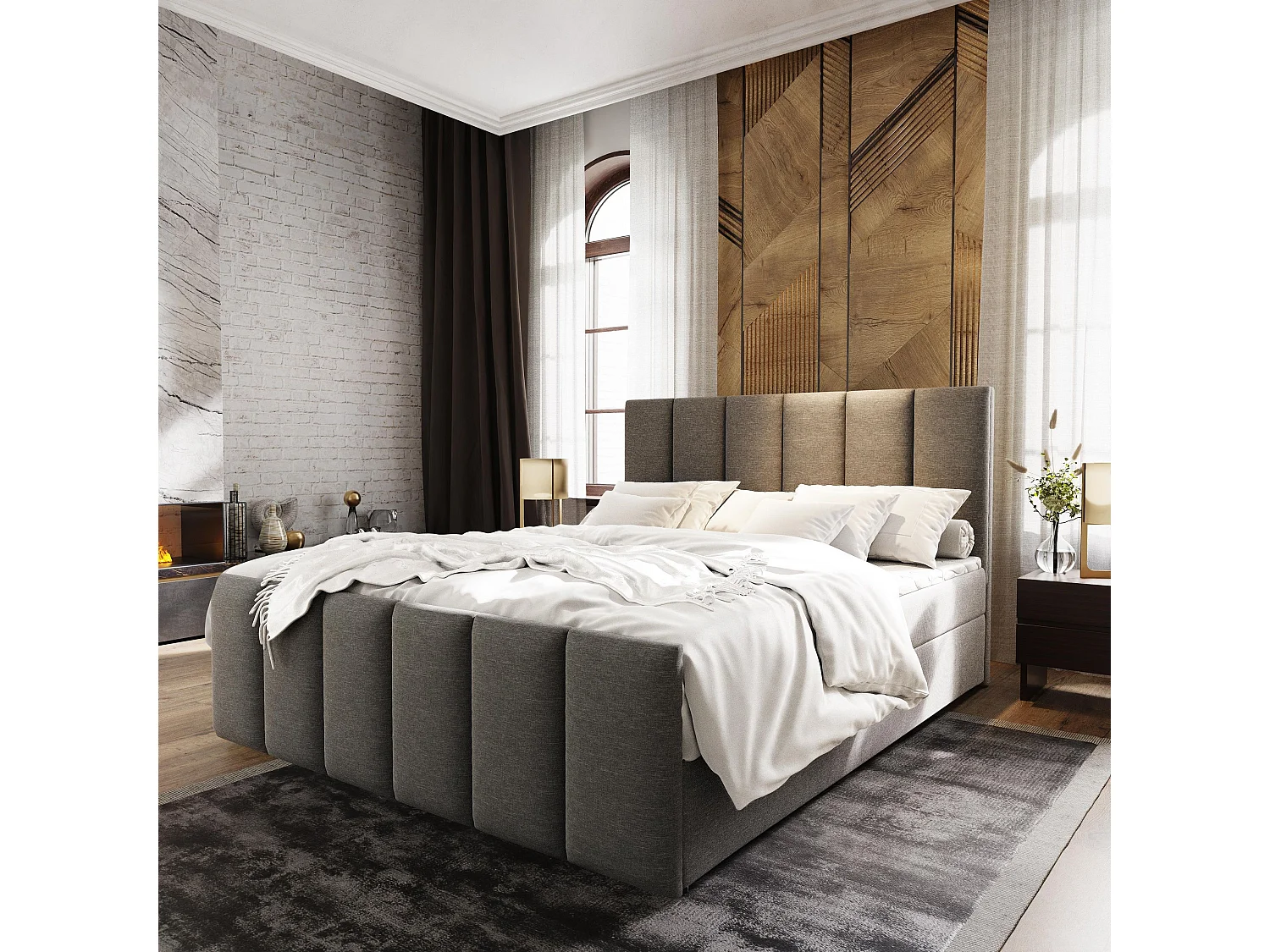 Boxspringbed LAGO 180x200 cm Set met hoofdbord, bedbodem en matras, Lichtgrijs