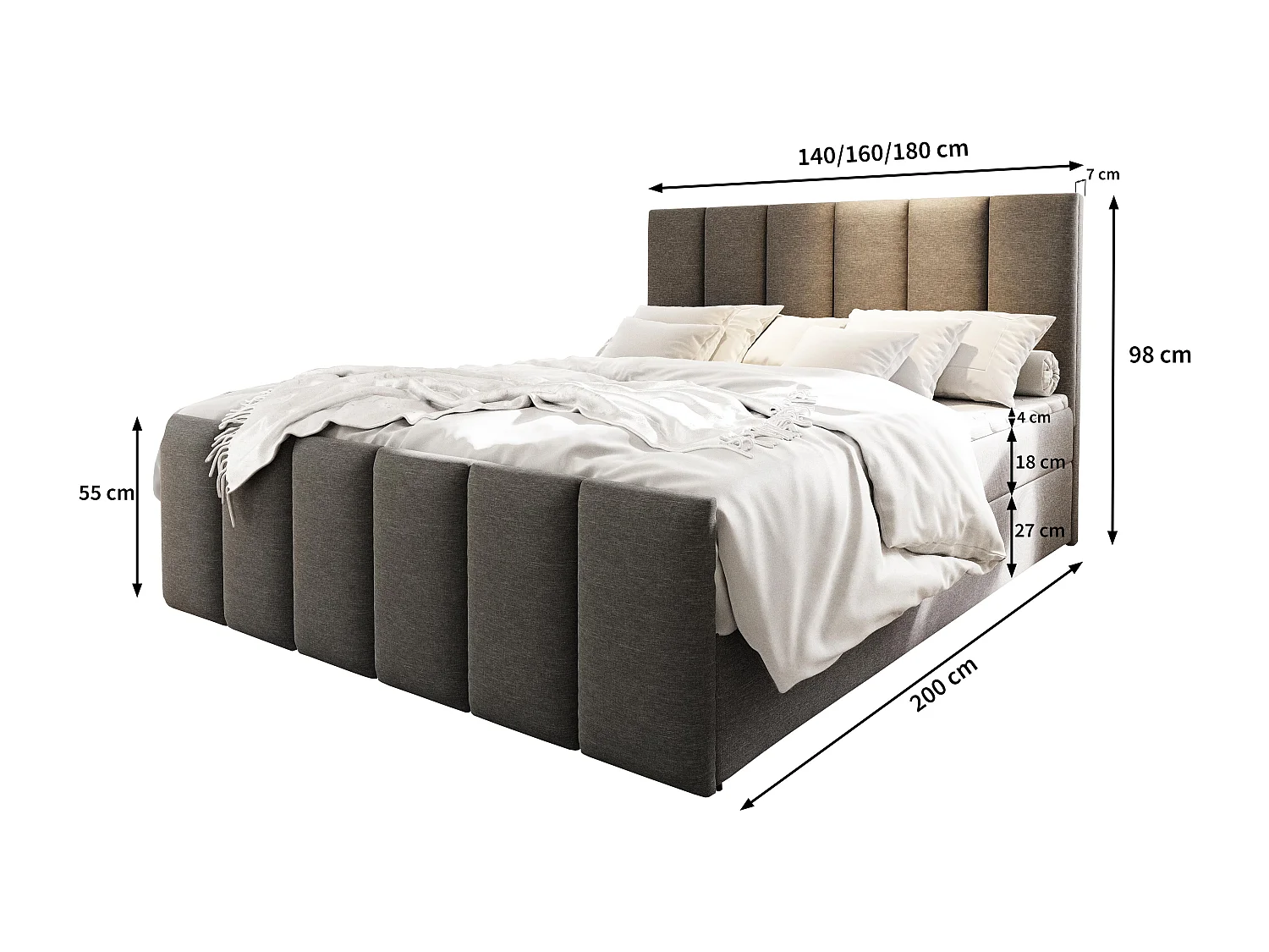 Boxspringbed LAGO 180x200 cm Set met hoofdbord, bedbodem en matras, Lichtgrijs