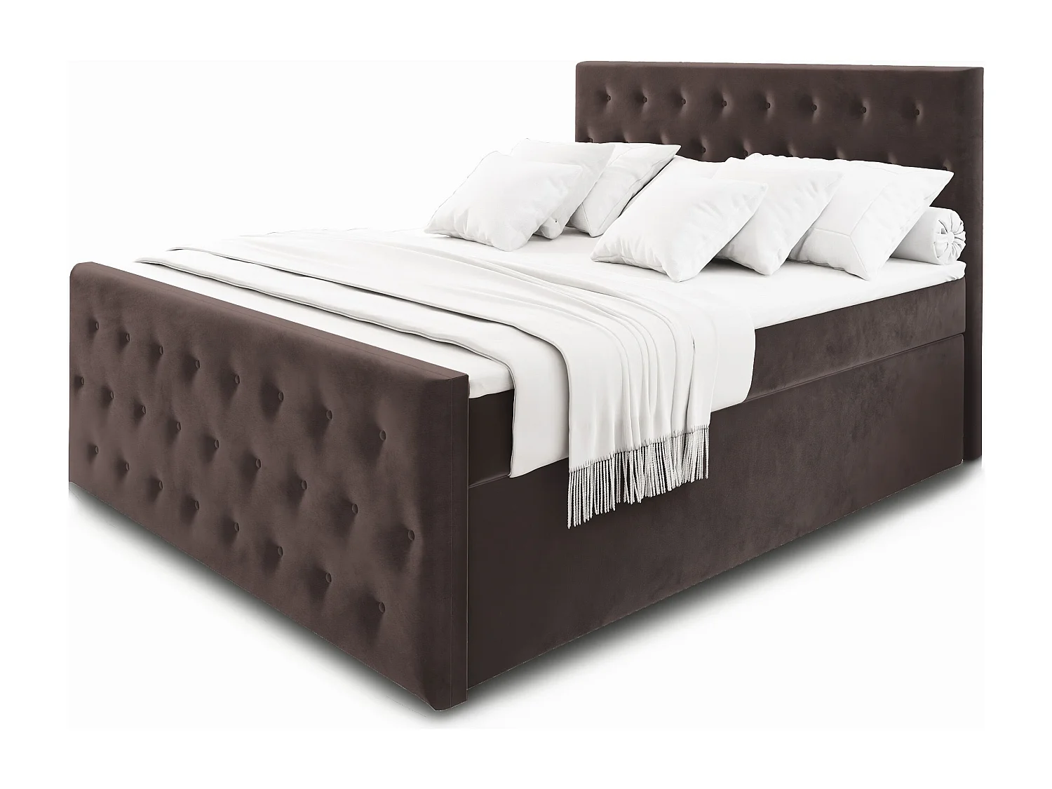 Boxspringbed FONDI 160x200 cm Set met hoofdbord, bedbodem en matras, Bruin