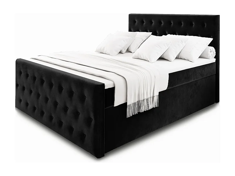 Boxspringbed FONDI 140x200 cm Set met hoofdbord, bedbodem en matras, Zwart