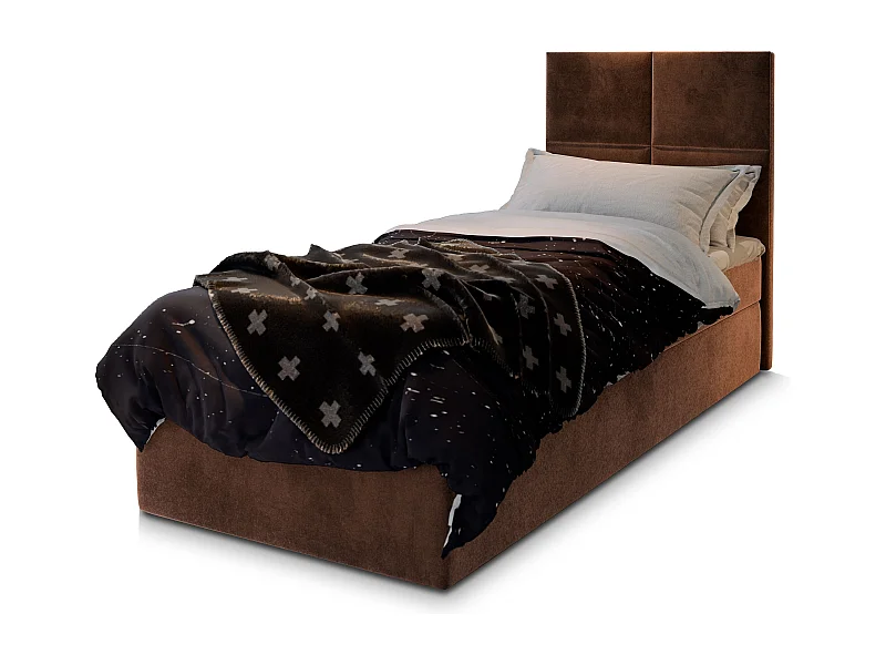 Boxspringbed LENA 90x200 cm Set met hoofdbord, bedbodem en matras, Bruin