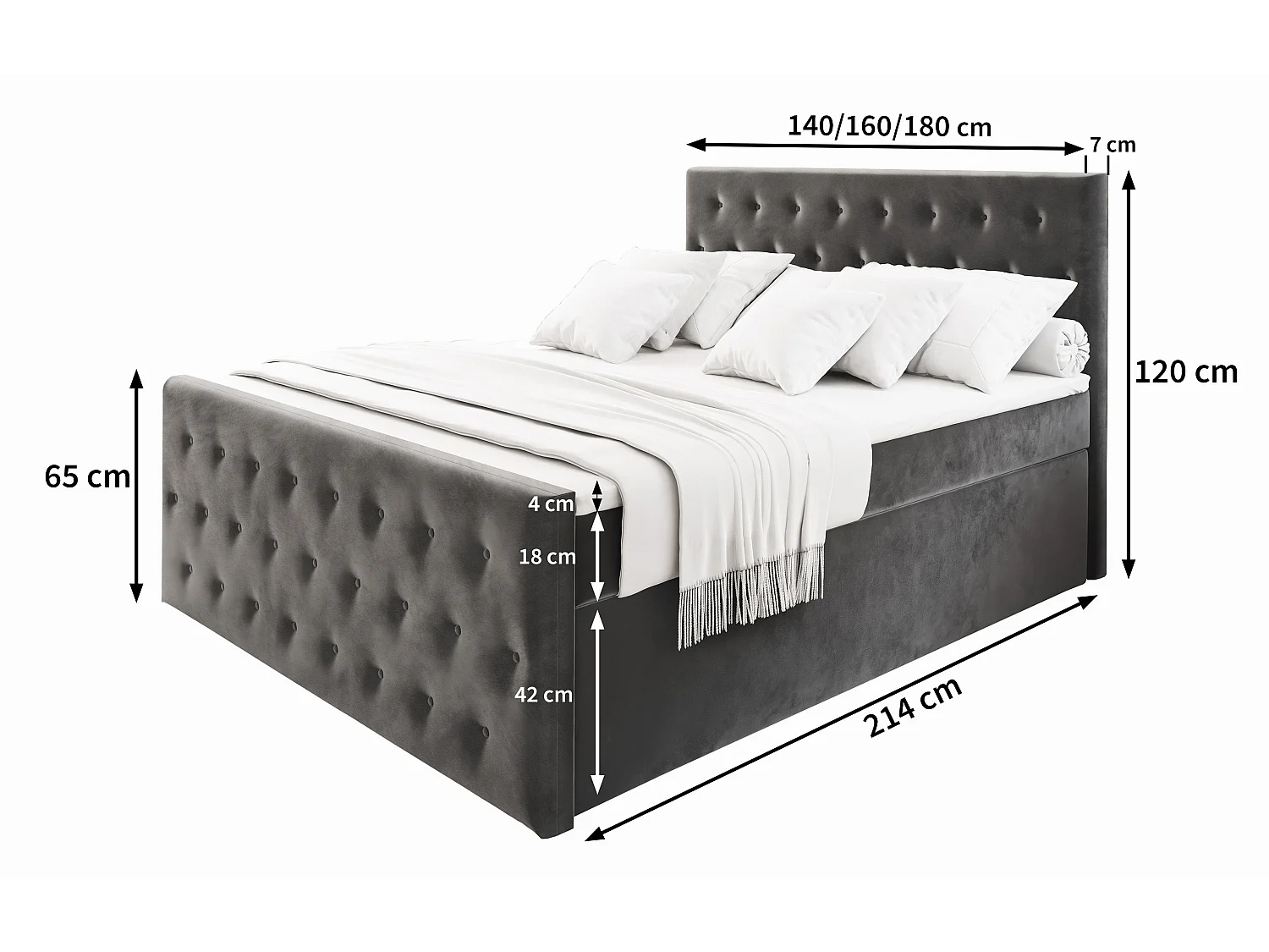 Boxspringbed FONDI 180x200 cm Set met hoofdbord, bedbodem en matras, Lichtgrijs
