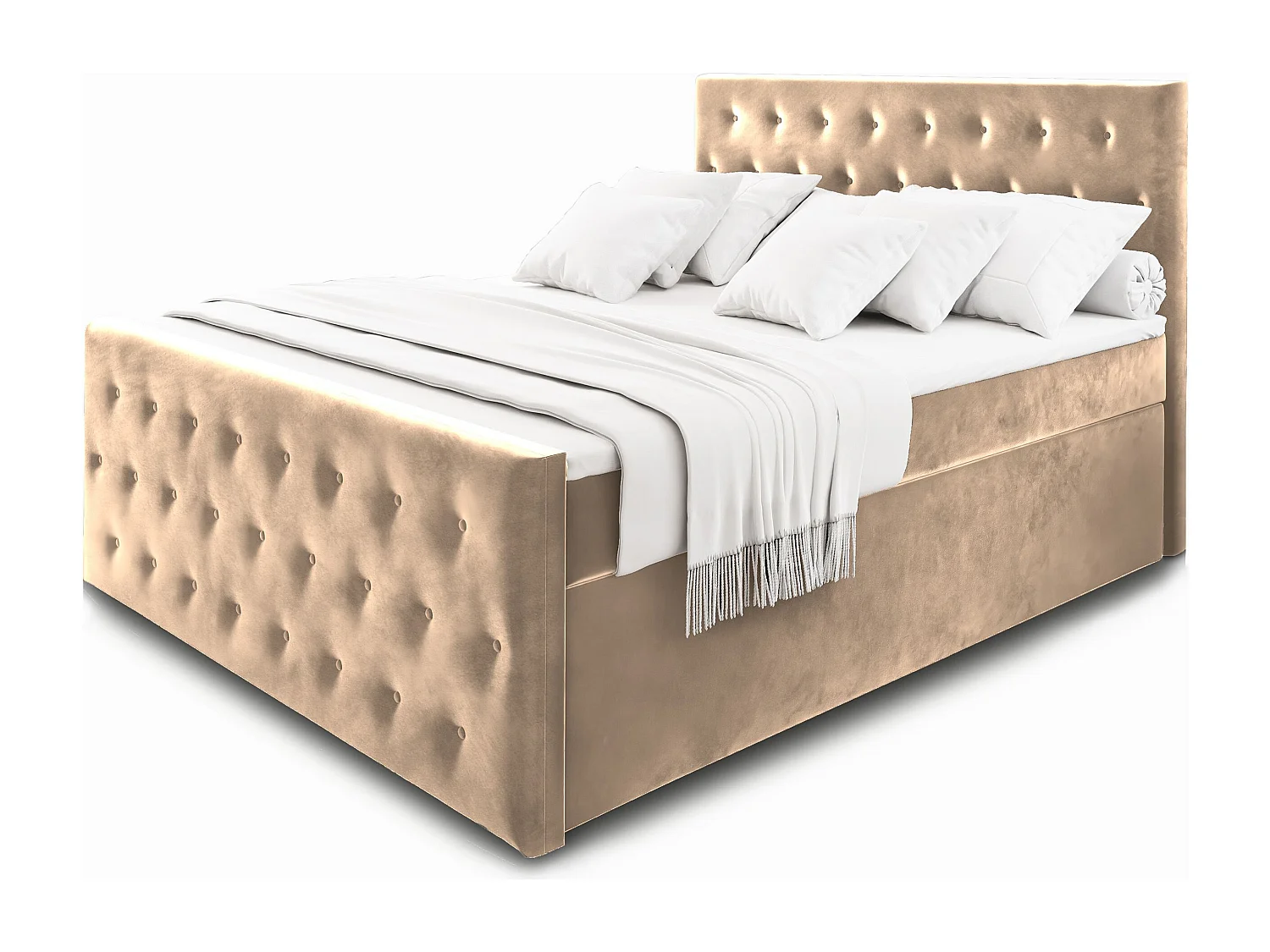 Boxspringbed FONDI 180x200 cm Set met hoofdbord, bedbodem en matras, Beige