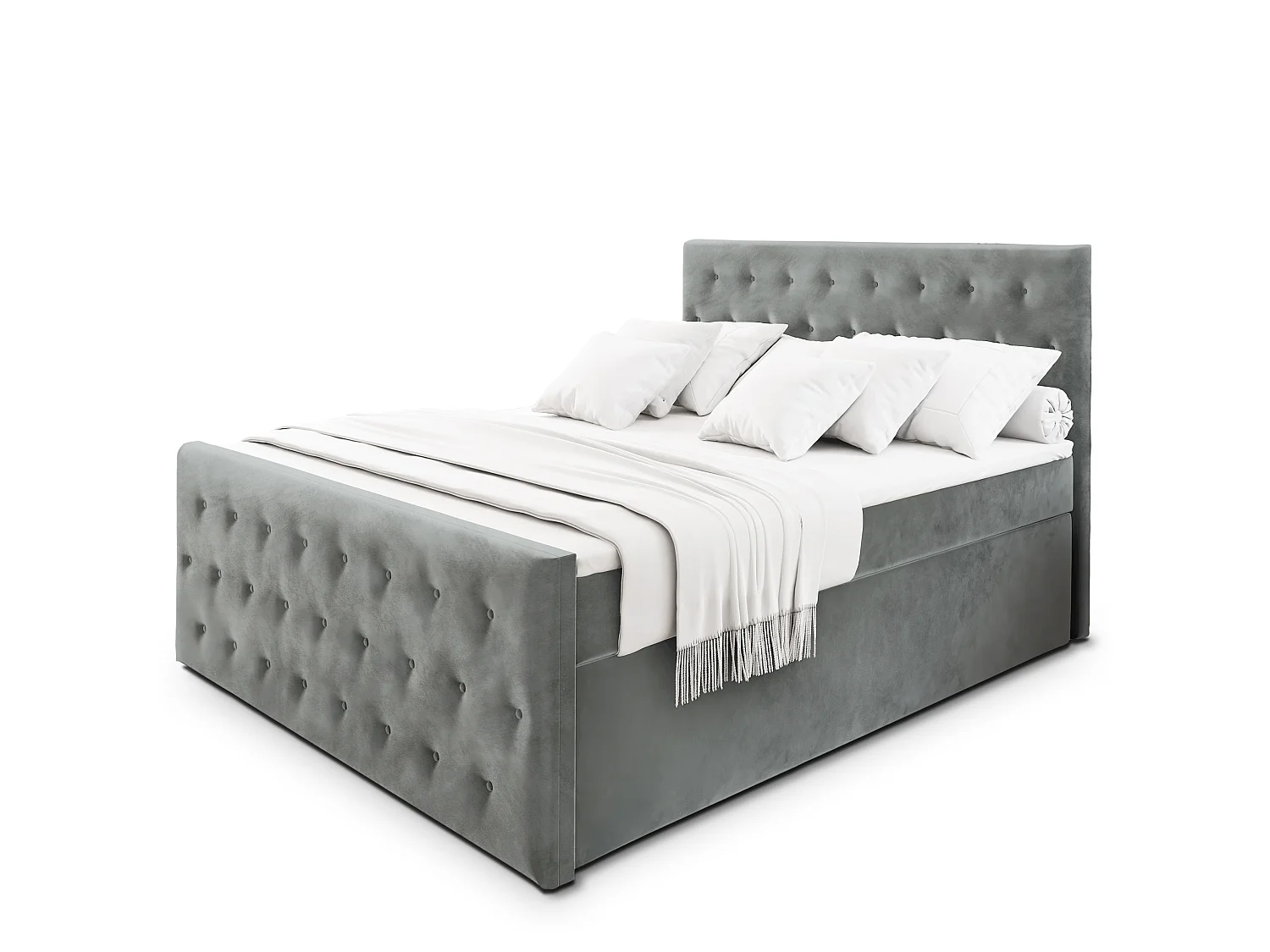 Boxspringbed FONDI 160x200 cm Set met hoofdbord, bedbodem en matras, Lichtgrijs