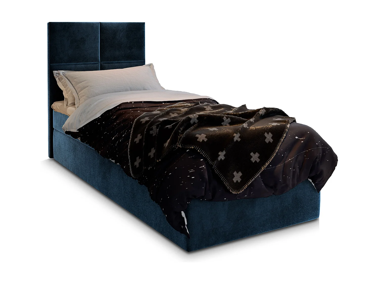 Boxspringbed LENA 100x200 cm Set met hoofdbord, bedbodem en matras, Blauw