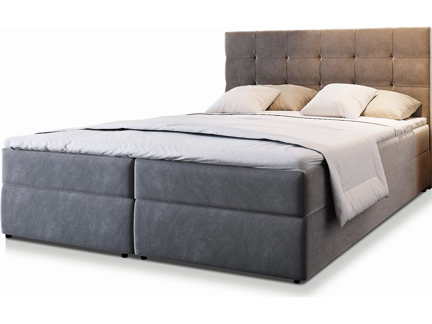 Boxspringbed GLOS 160x200 cm Set met hoofdbord, bedbodem en matras, Grijs
