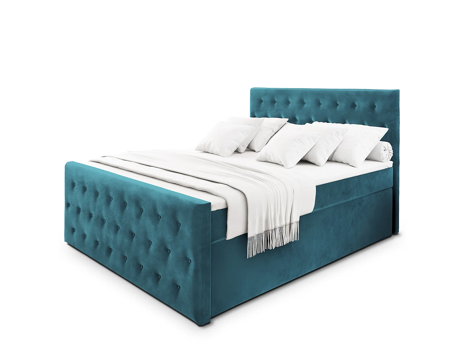 Boxspringbed FONDI 180x200 cm Set met hoofdbord, bedbodem en matras, Groenblauw