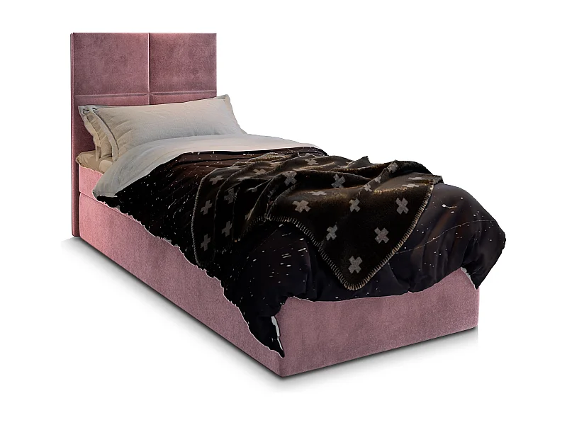 Boxspringbed LENA 90x200 cm Set met hoofdbord, bedbodem en matras, Poederroze