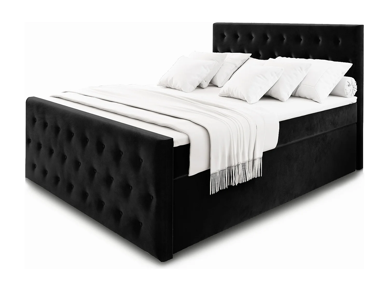 Boxspringbed FONDI 180x200 cm Set met hoofdbord, bedbodem en matras, Zwart