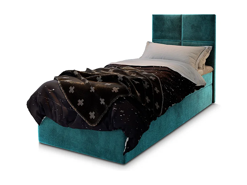 Boxspringbed LENA 100x200 cm Set met hoofdbord, bedbodem en matras, Groenblauw