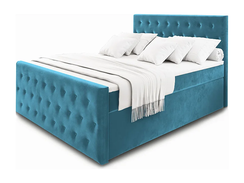 Boxspringbed FONDI 160x200 cm Set met hoofdbord, bedbodem en matras, Groenblauw