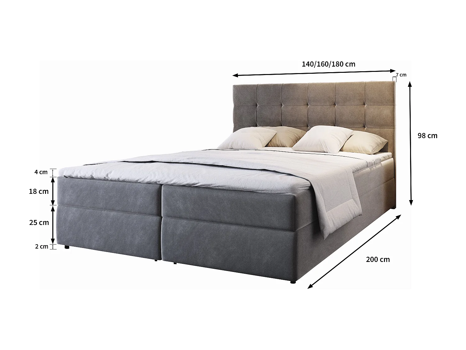 Boxspringbed GLOS 160x200 cm Set met hoofdbord, bedbodem en matras, Zwart
