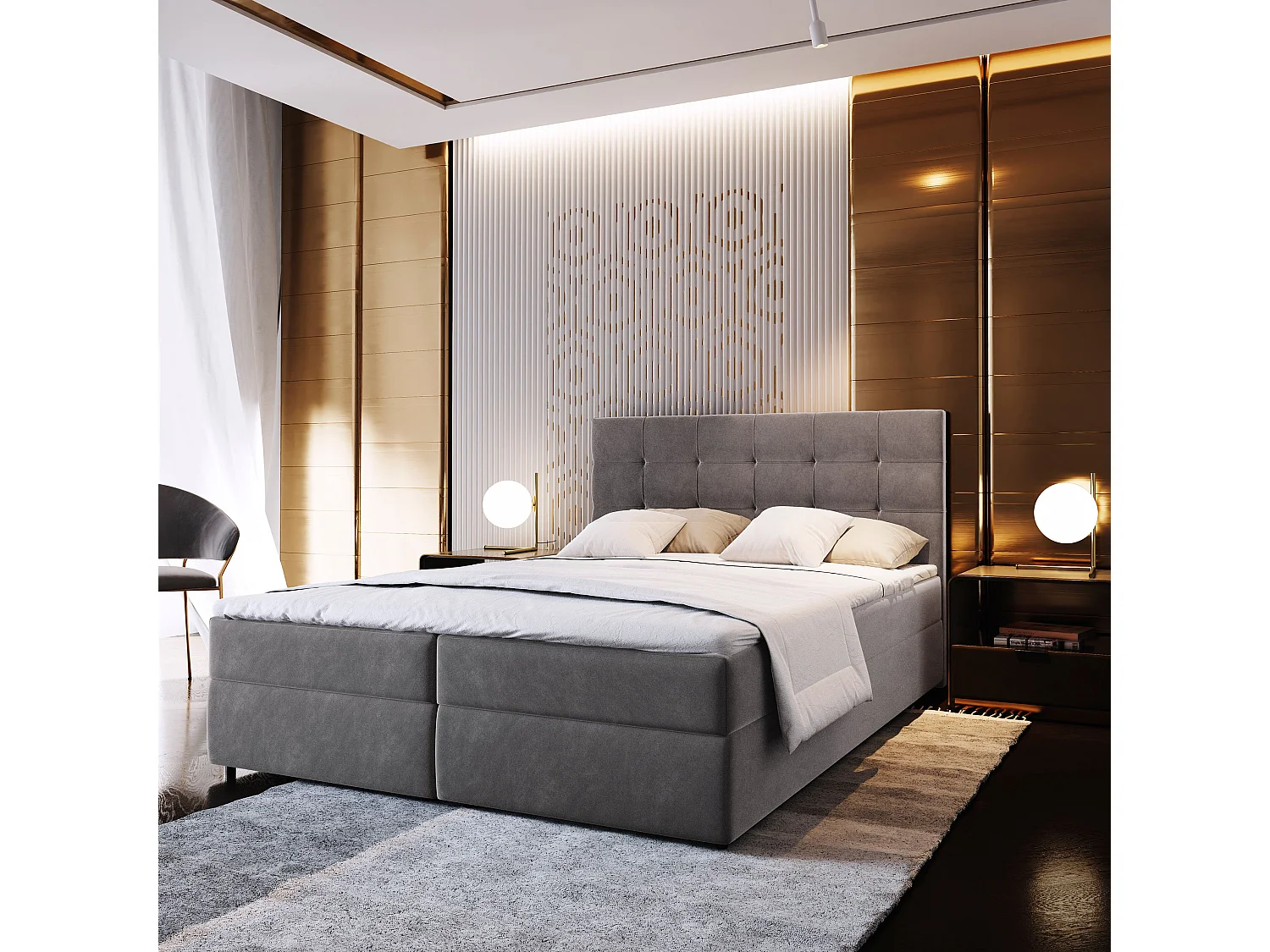 Boxspringbed GLOS 140x200 cm Set met hoofdbord, bedbodem en matras, Grijs