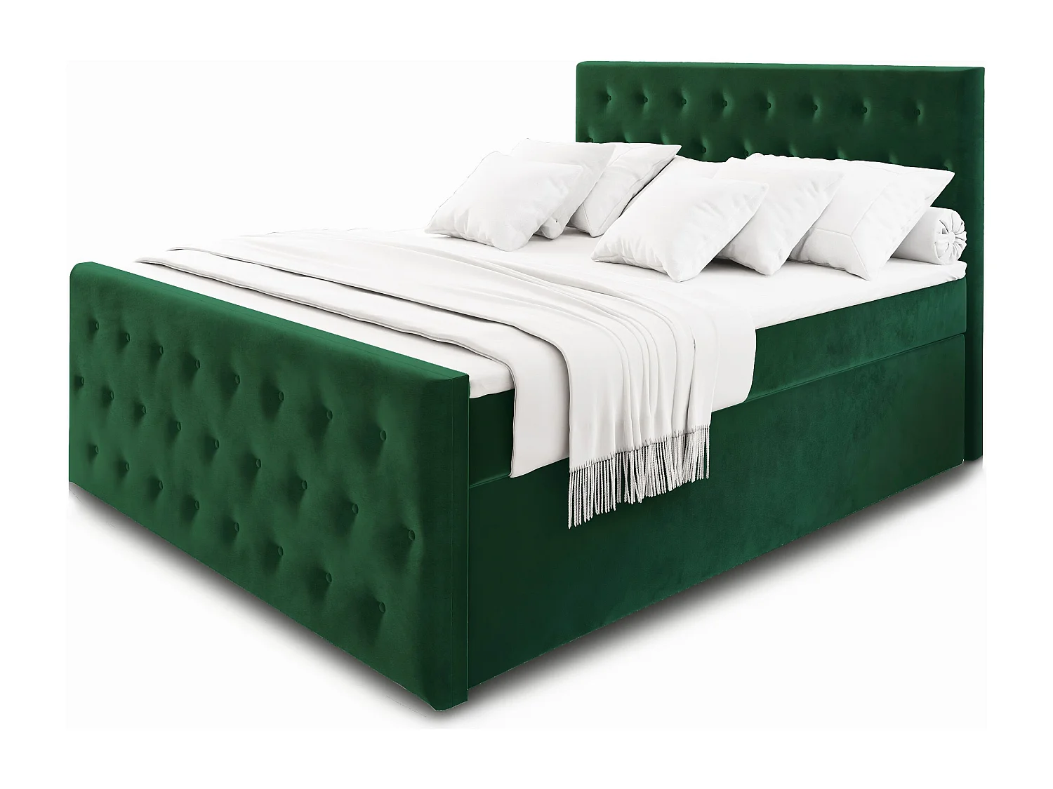 Boxspringbed FONDI 160x200 cm Set met hoofdbord, bedbodem en matras, Dennengroen