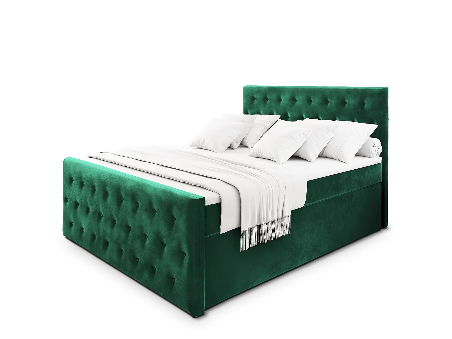 Boxspringbed FONDI 160x200 cm Set met hoofdbord, bedbodem en matras, Dennengroen