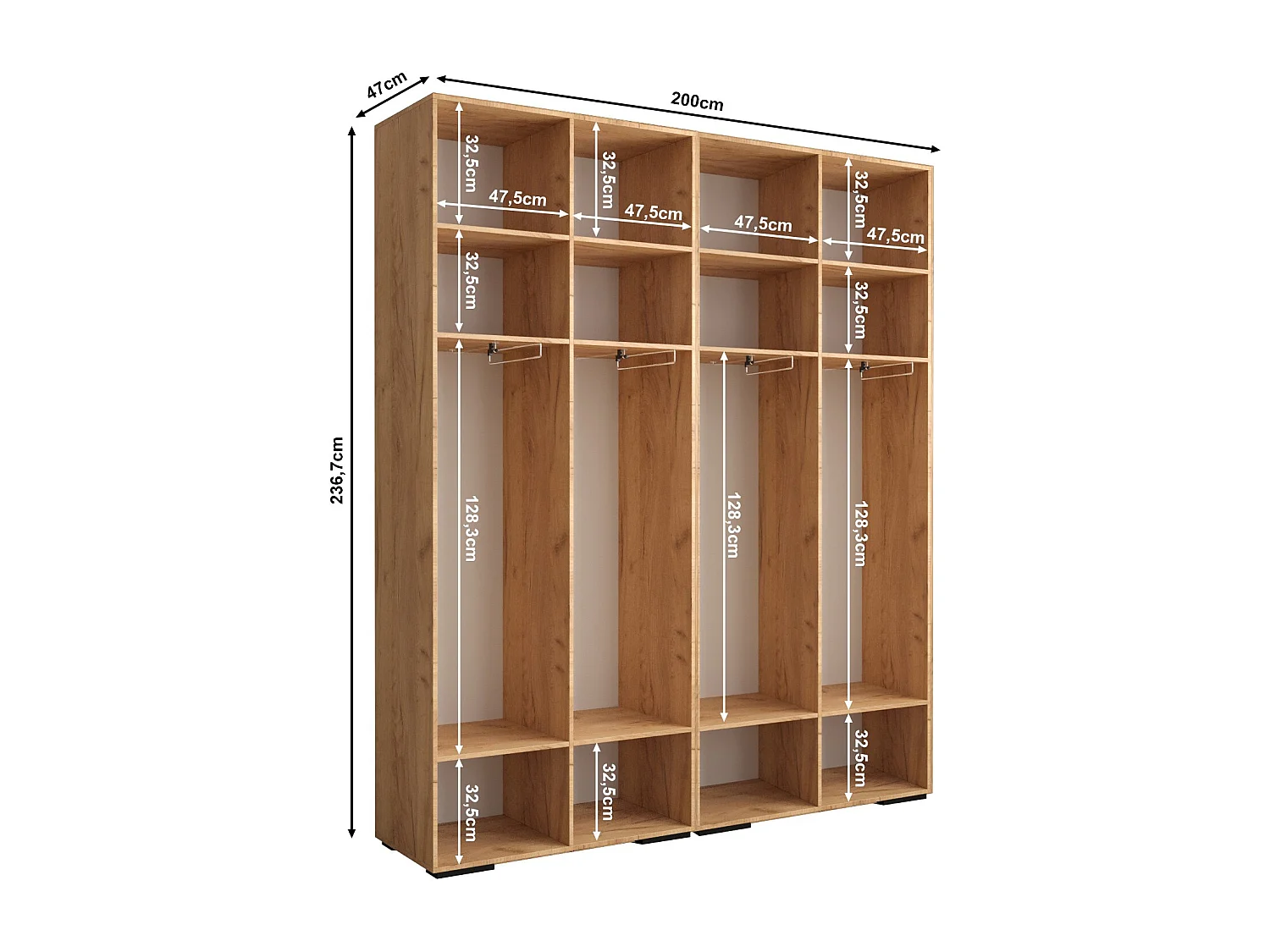 Draaideurkast Manhattan 236,7/100/47 4-deurs (Craft gold)