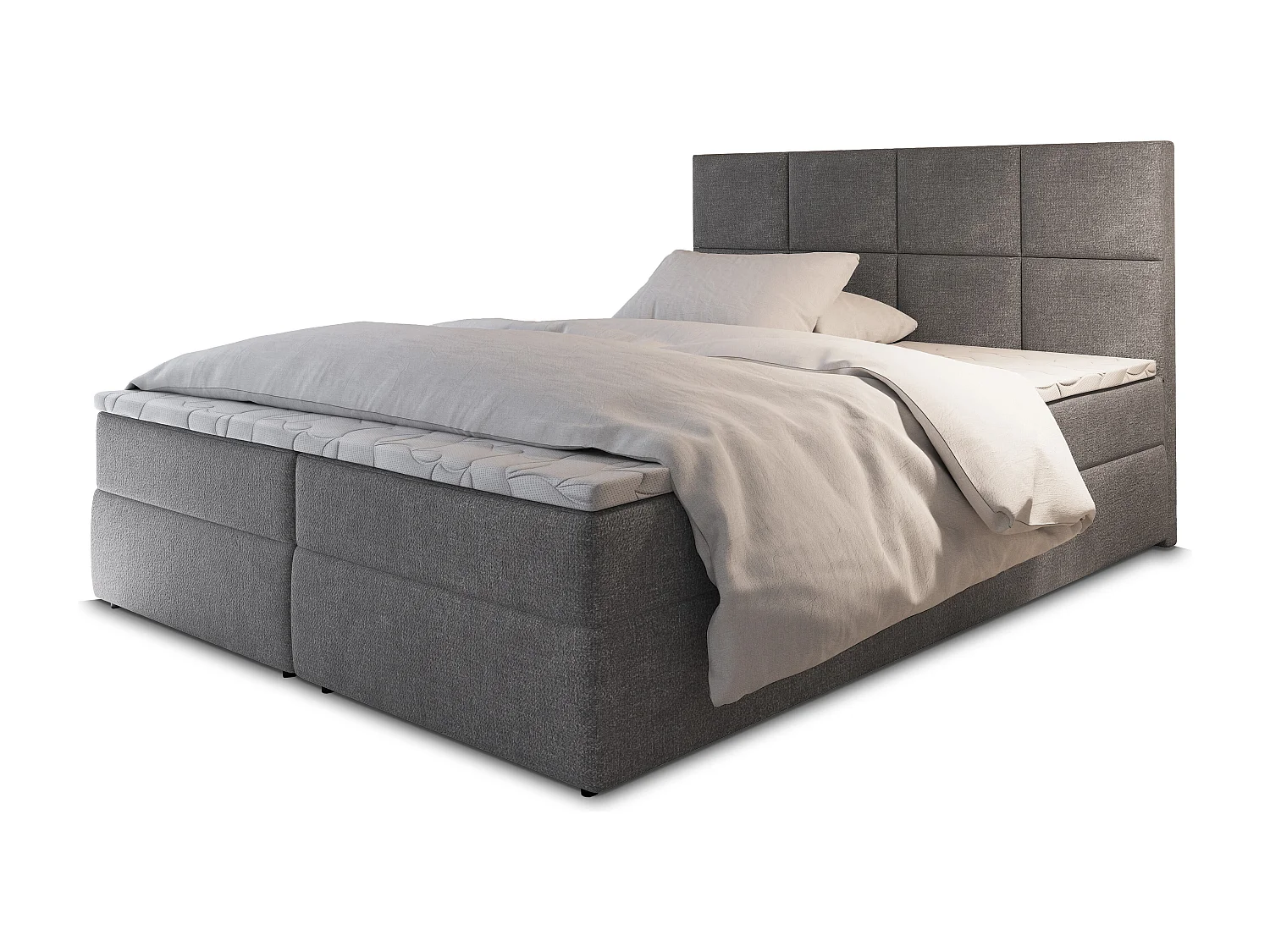 Boxspringbed LENA 180x200 cm Set met hoofdbord, bedbodem en matras, Grijs