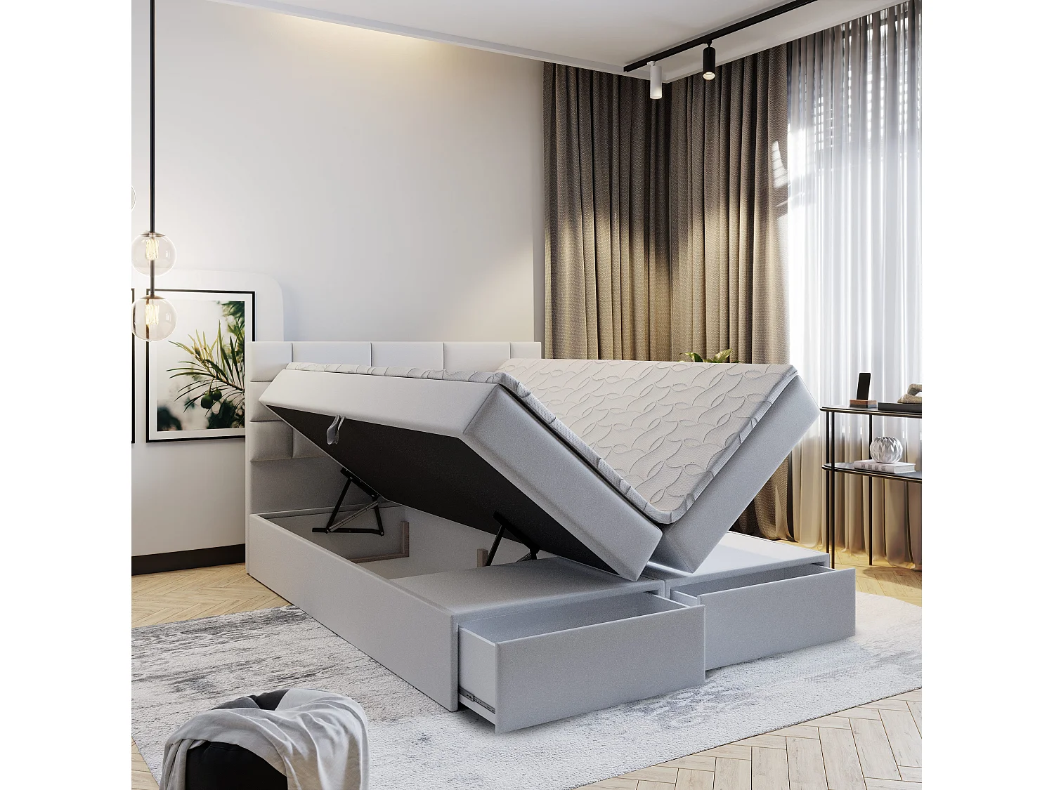 Boxspringbed ARINOS 180x200 cm Set met hoofdbord, bedbodem en matras, Beige