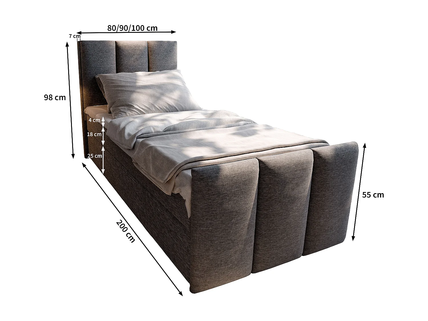 Boxspringbed LAGO 90x200 cm Set met hoofdbord, bedbodem en matras, Bruin