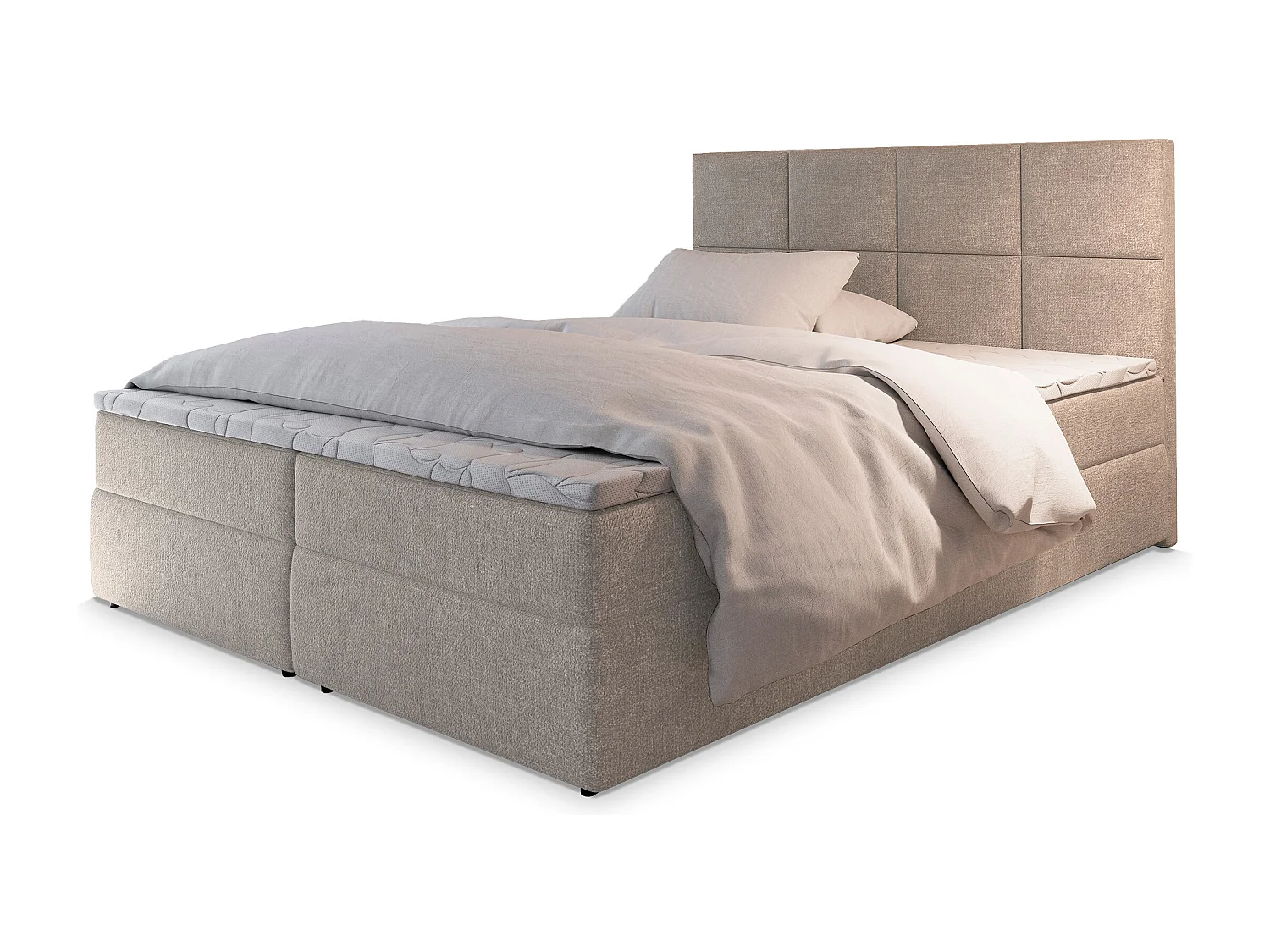 Boxspringbed LENA 140x200 cm Set met hoofdbord, bedbodem en matras, Beige