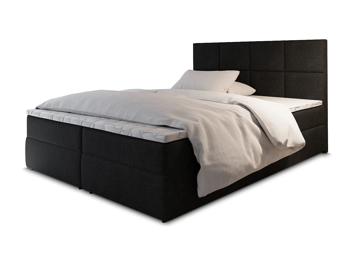 Boxspringbed LENA 180x200 cm Set met hoofdbord, bedbodem en matras, Zwart