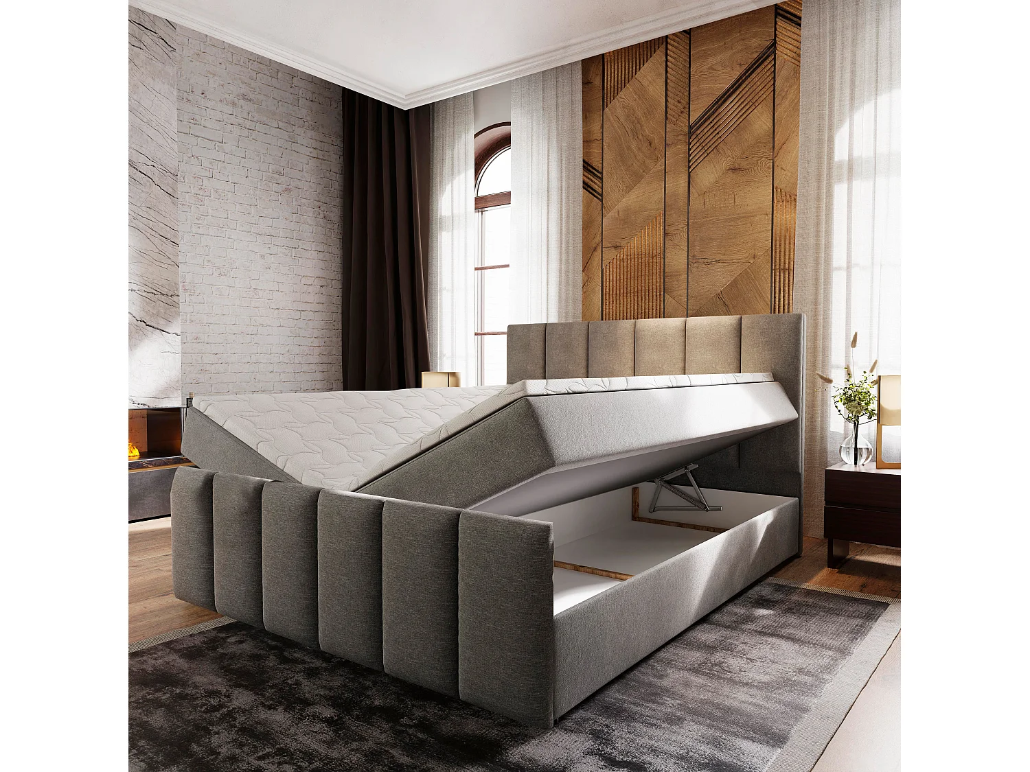 Boxspringbed LAGO 140x200 cm Set met hoofdbord, bedbodem en matras, Grijs