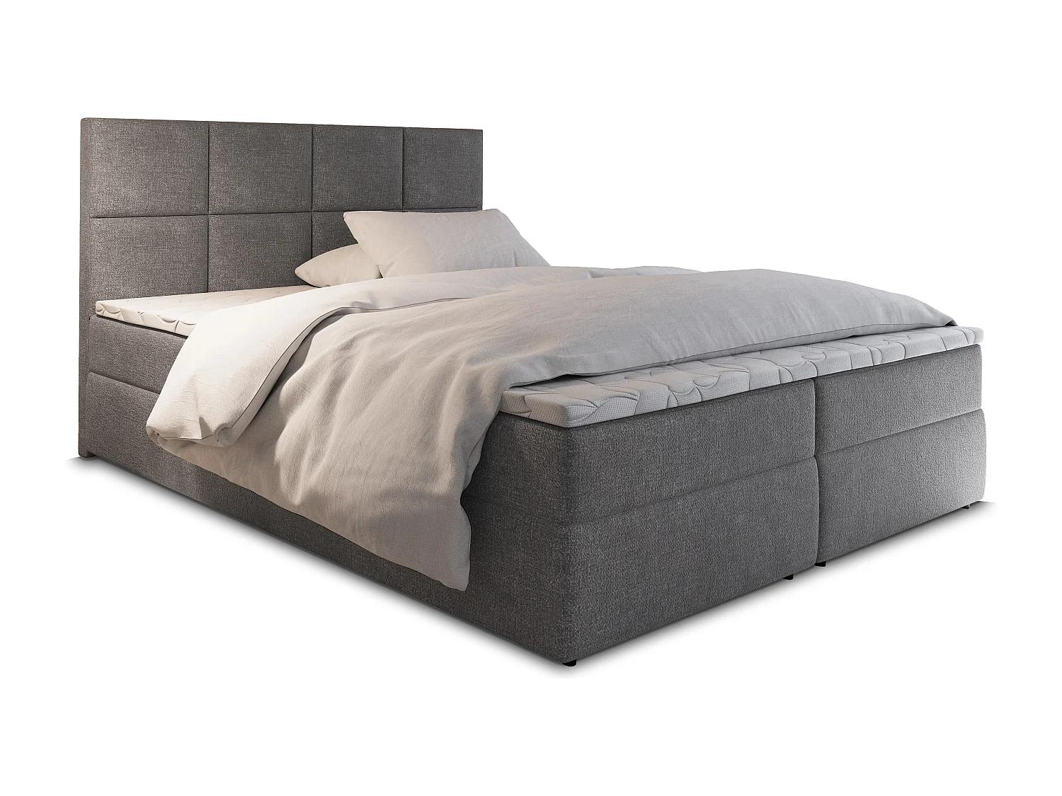 Boxspringbed LENA 160x200 cm Set met hoofdbord, bedbodem en matras, Grijs