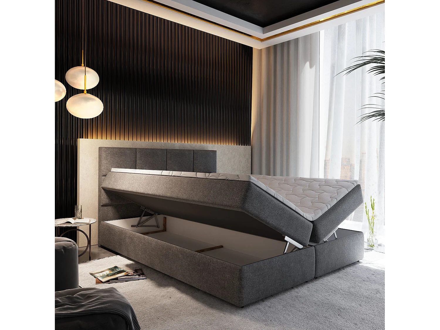 Boxspringbed LENA 160x200 cm Set met hoofdbord, bedbodem en matras, Grijs