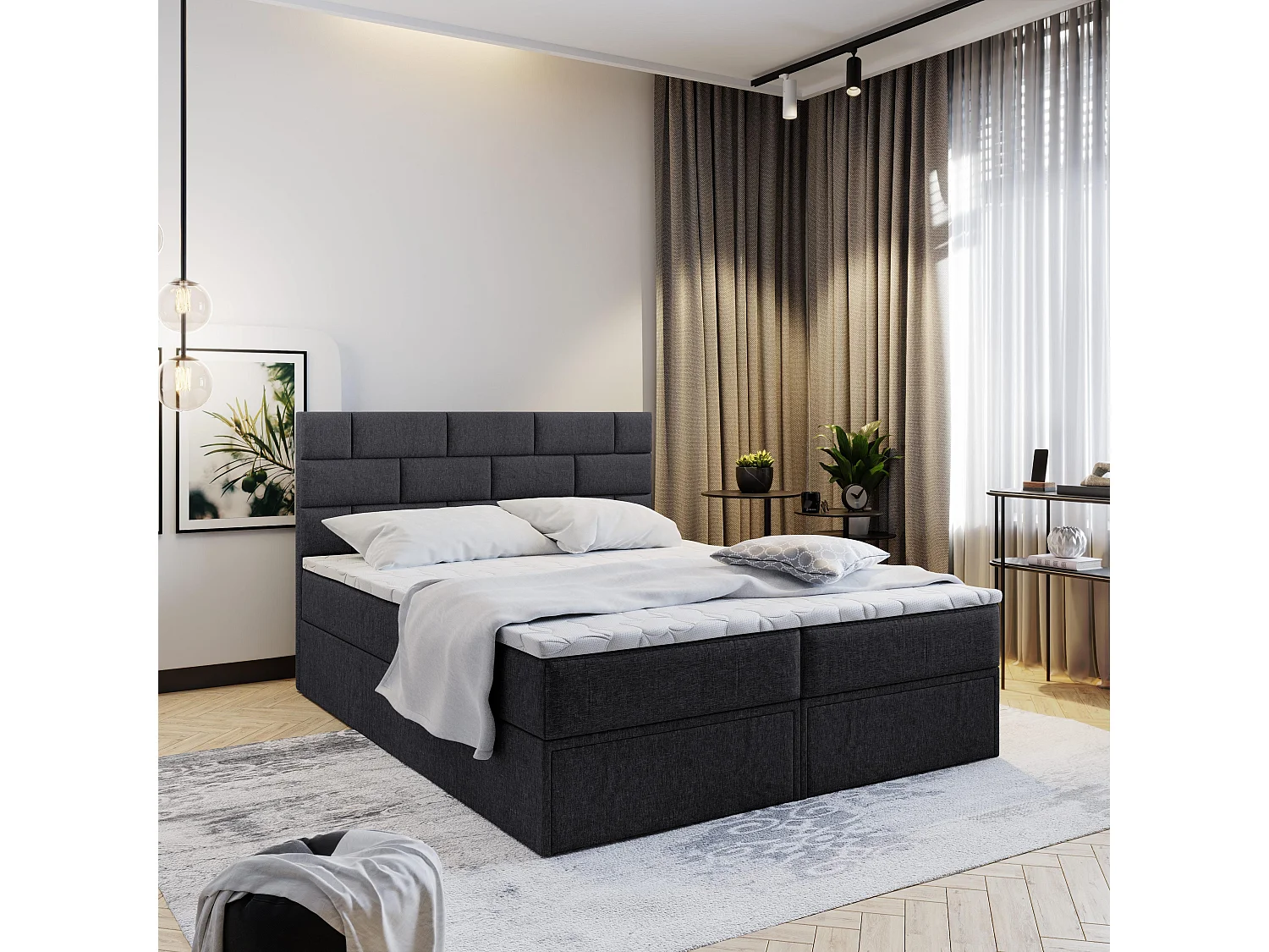Boxspringbed ARINOS 140x200 cm Set met hoofdbord, bedbodem en matras, Zwart