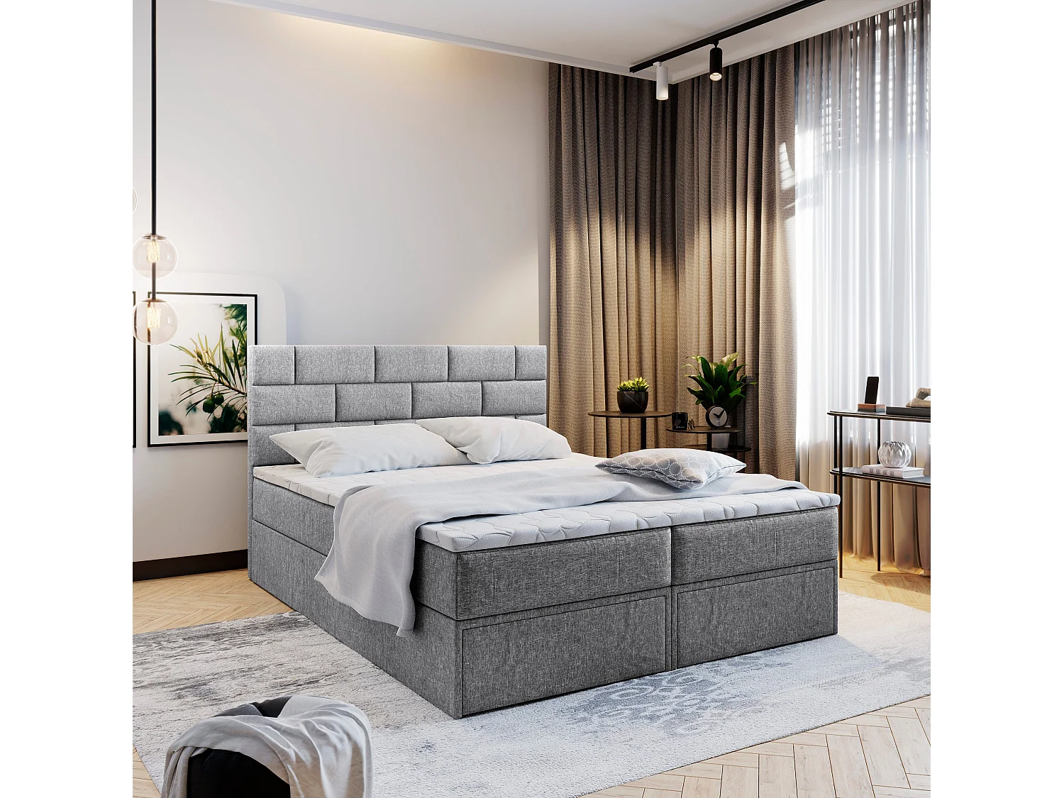 Boxspringbed ARINOS 140x200 cm Set met hoofdbord, bedbodem en matras, Lichtgrijs