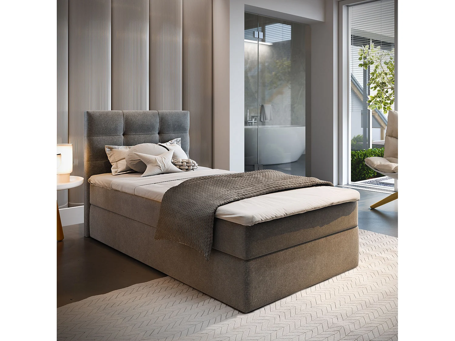 Boxspringbed GLOS 100x200 cm Set met hoofdbord, bedbodem en matras, Grijs