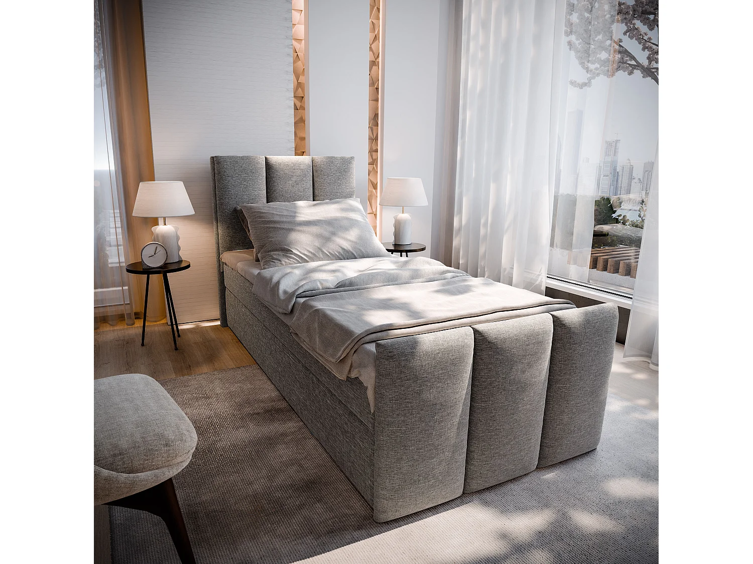 Boxspringbed LAGO 100x200 cm Set met hoofdbord, bedbodem en matras, Lichtgrijs