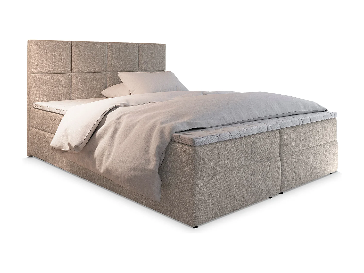 Boxspringbed LENA 180x200 cm Set met hoofdbord, bedbodem en matras, Beige