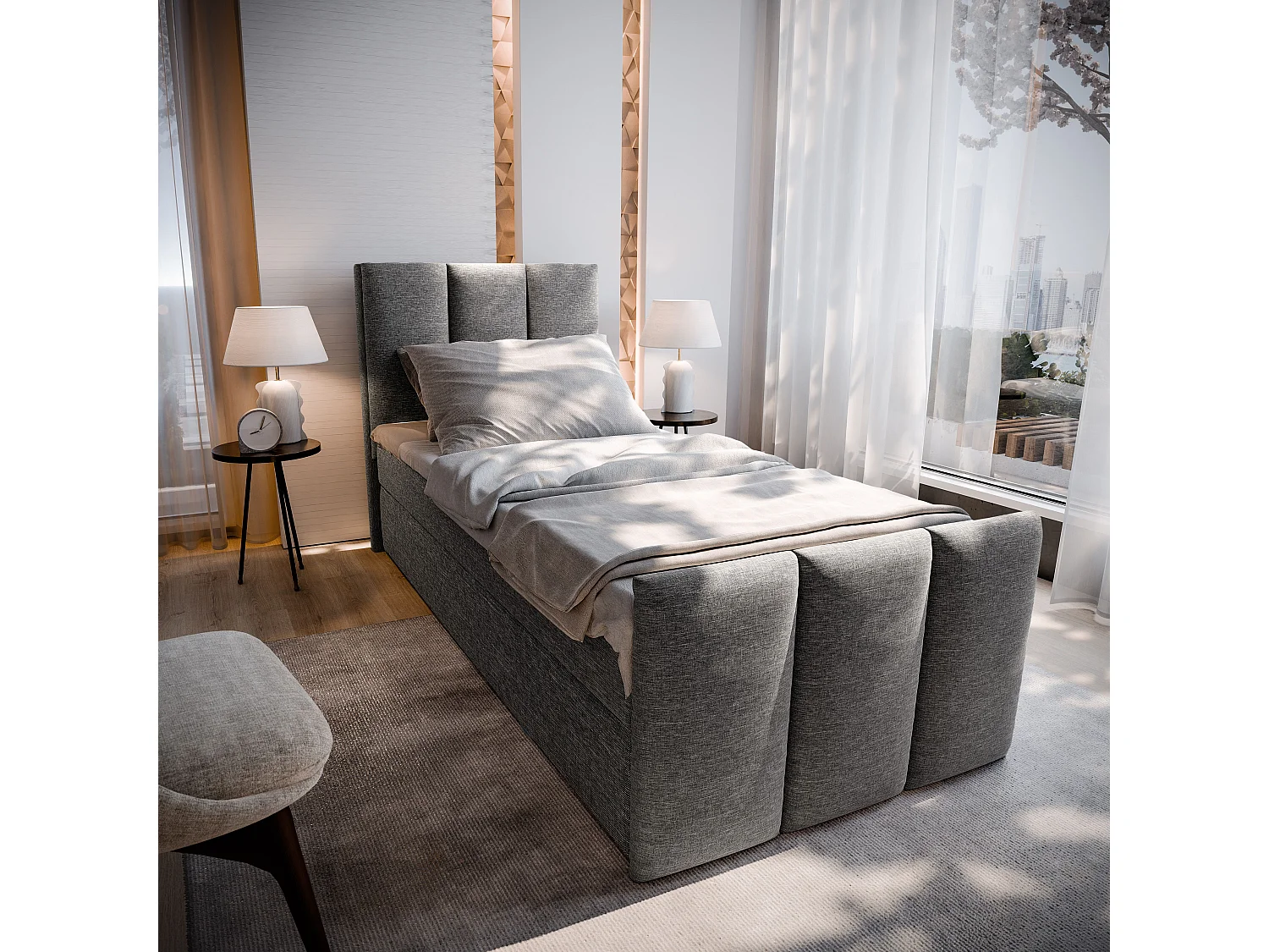 Boxspringbed LAGO 80x200 cm Set met hoofdbord, bedbodem en matras, Grijs