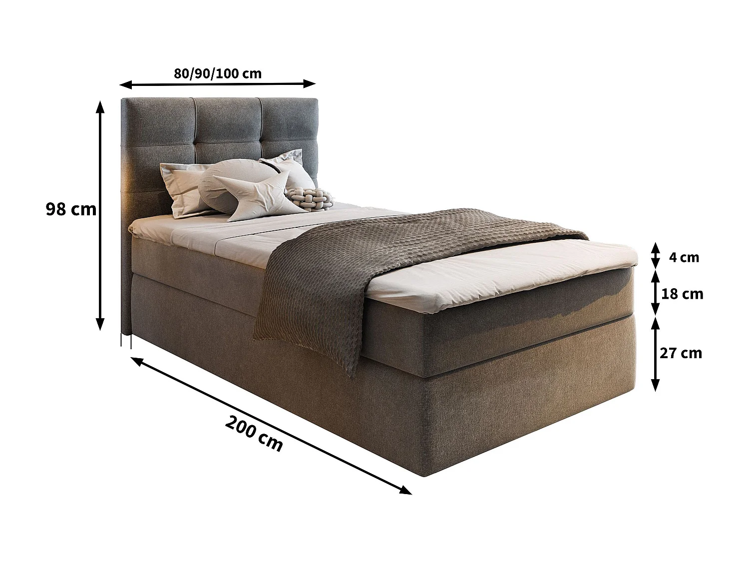 Boxspringbed GLOS 80x200 cm Set met hoofdbord, bedbodem en matras, Zwart