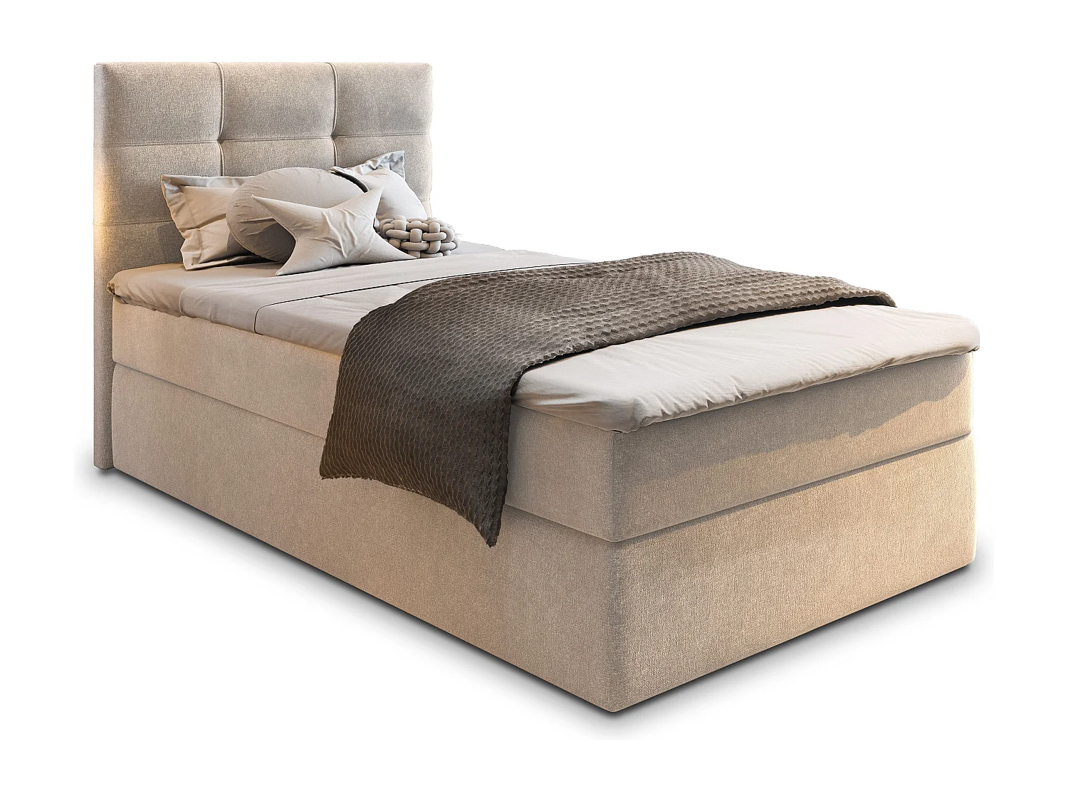 Boxspringbed GLOS 80x200 cm Set met hoofdbord, bedbodem en matras, Beige