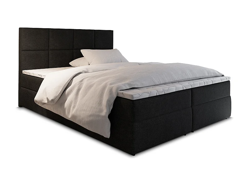 Boxspringbed LENA 160x200 cm Set met hoofdbord, bedbodem en matras, Zwart