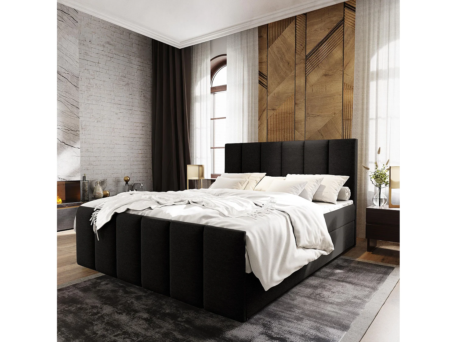 Boxspringbed LAGO 140x200 cm Set met hoofdbord, bedbodem en matras, Zwart