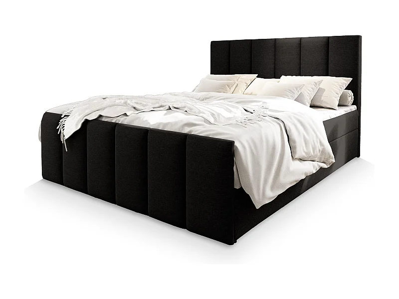 Boxspringbed LAGO 140x200 cm Set met hoofdbord, bedbodem en matras, Zwart