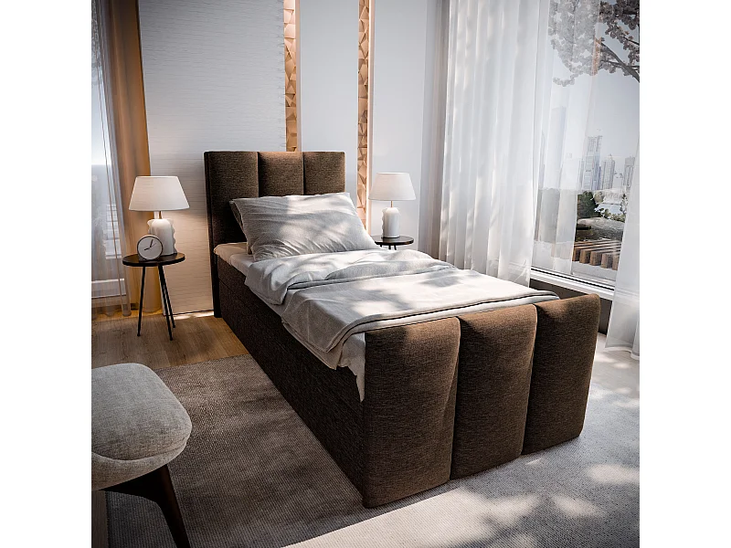 Boxspringbed LAGO 80x200 cm Set met hoofdbord, bedbodem en matras, Bruin