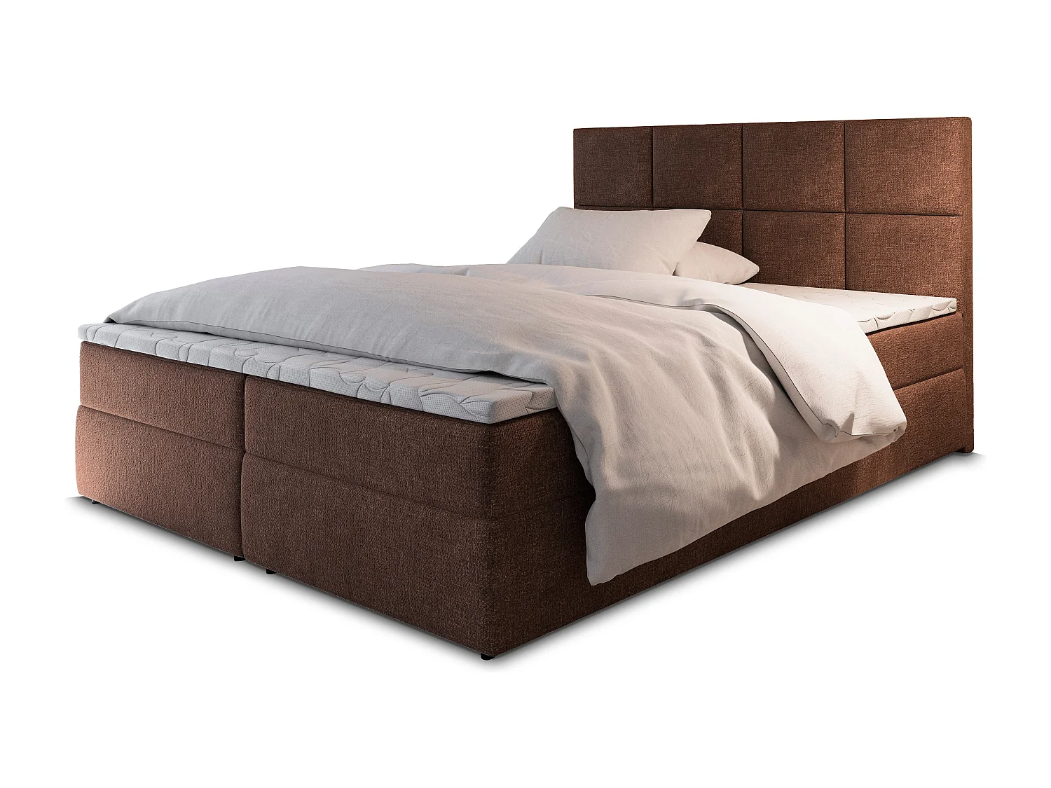 Boxspringbed LENA 160x200 cm Set met hoofdbord, bedbodem en matras, Bruin