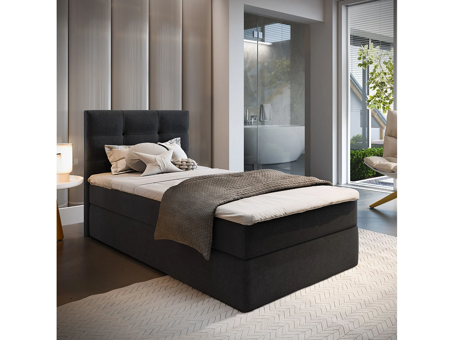 Boxspringbed GLOS 90x200 cm Set met hoofdbord, bedbodem en matras, Zwart