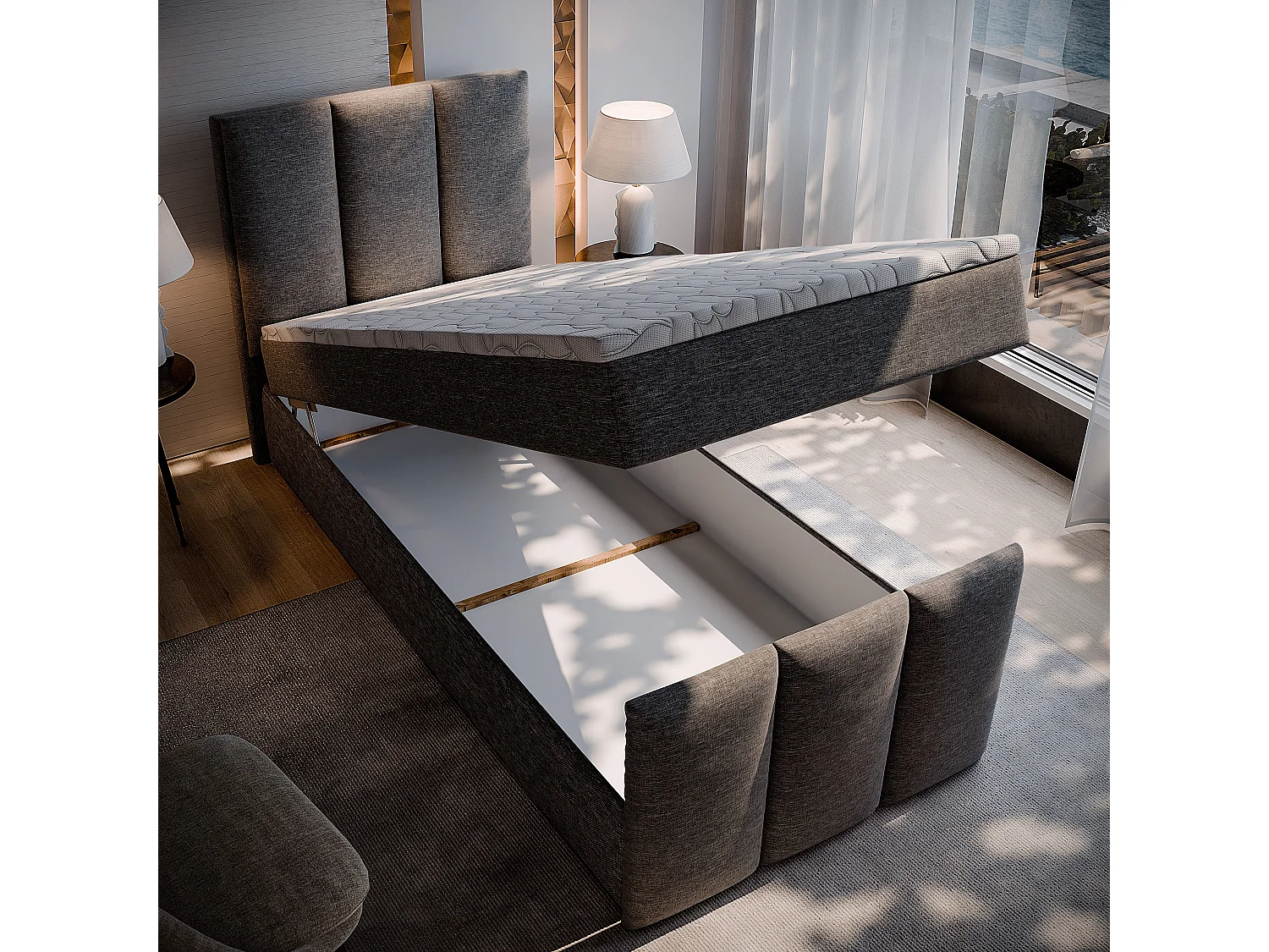 Boxspringbed LAGO 90x200 cm Set met hoofdbord, bedbodem en matras, Zwart