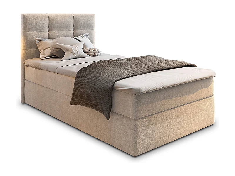 Boxspringbed GLOS 90x200 cm Set met hoofdbord, bedbodem en matras, Beige