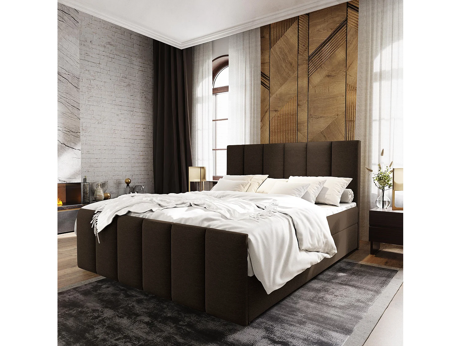 Boxspringbed LAGO 180x200 cm Set met hoofdbord, bedbodem en matras, Bruin